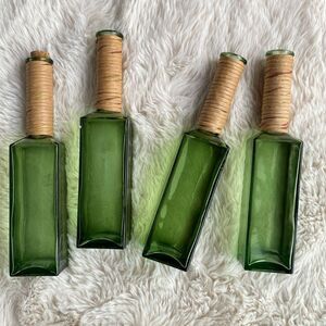 Recycled Glass Bottle With Raffia Around The Neck And Stopper 11”